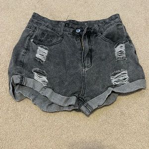 ripped roll up hem denim shorts